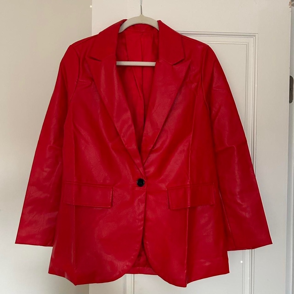 Red Women's Single-Button Blazer Jacket
